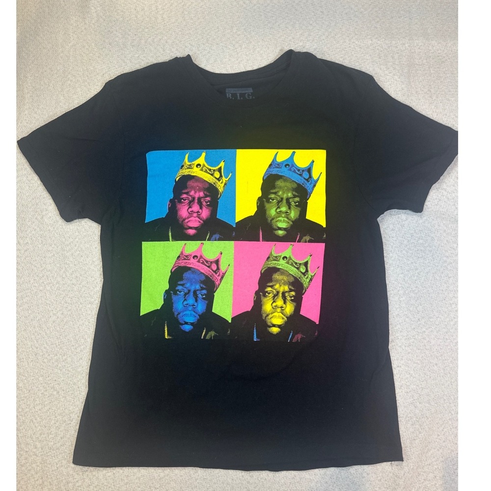 Notorious B.I.G. Graphic T-Shirt Mens Medium Black Cotton Pop Art Hip Hop Tee